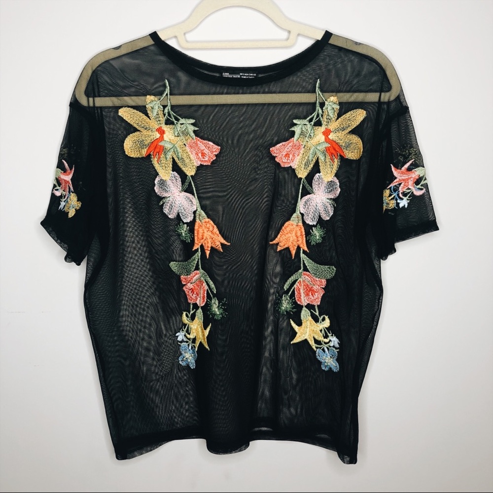 Zara Sheer Embroidered Blouse